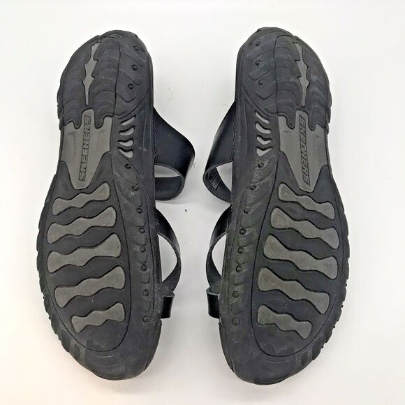 Skechers Outdoor Lifestyle 41007 Sandals Women 8 Black Leather Dbl. Buckle Slide - Picture 8 of 11